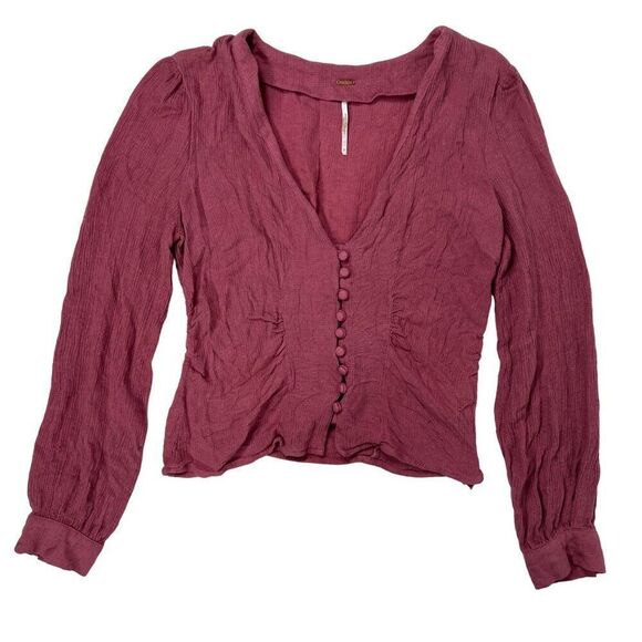 Vintage Free People Mauve Boho Hippie Long Sleeve Prairie Button Up Blouse / S - Picture 3 of 7